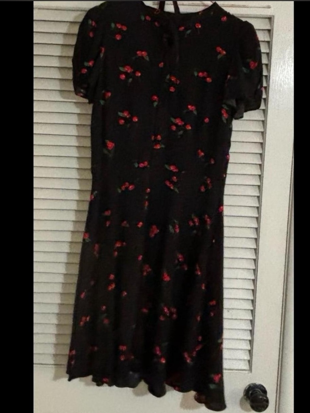 Polo Ralph Lauren Black Cherry Print  Dress with Puff Sleeves size 10